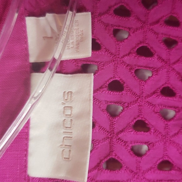 Chicos Pink Fushia 3/4 Sleeve Zip Up Linen Spring Summer Jacket Vanity Size 1 - Picture 5 of 13